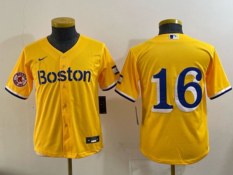 Youth 2025 Boston Red Sox 16 No Name Yellow Nike MLB Jersey 03